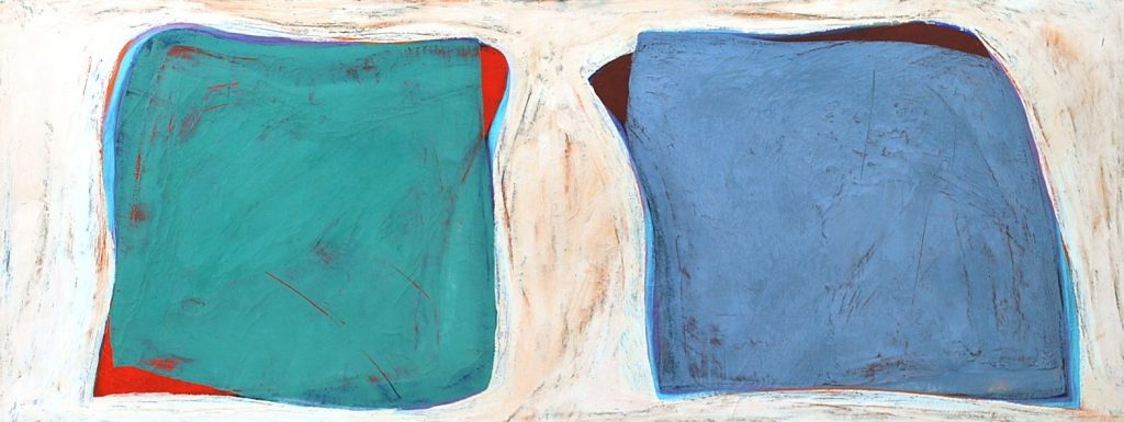 Zwei bewegte quadratische Formen als Ausdruck von Gedanken und Emotionen begegnen sich.