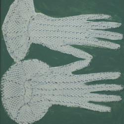 Textile Kultur im Bildnis, geklöppelte Handschuhe, Baumwolle, 1956,